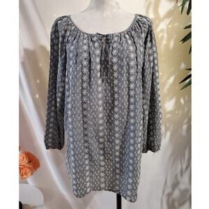 Ralph Lauren Chaps Sheer Eyelet 3/4 Sleeve Peasant Top Size L Tie Neck Cottage